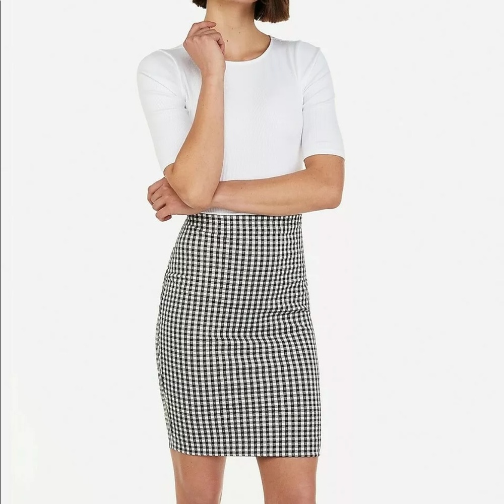 Express High Waisted Gingham Pencil Skirt